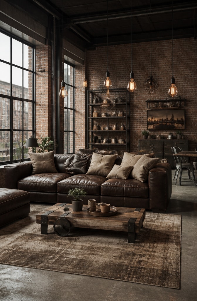 Industrial Brown and Beige Living Room