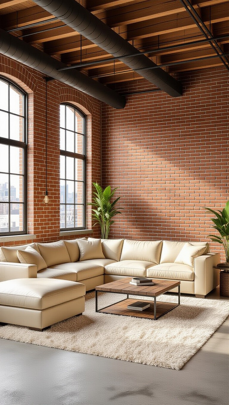Industrial Brown and Cream Loft Living Room