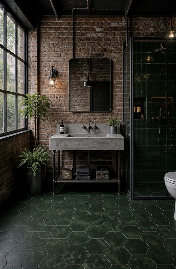 Industrial Brown and Green Urban Bathroom