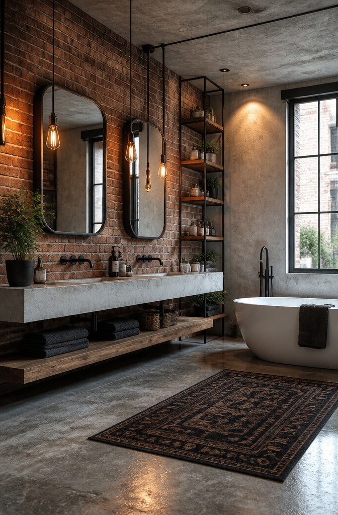 Industrial Brown and White Loft Bathroom
