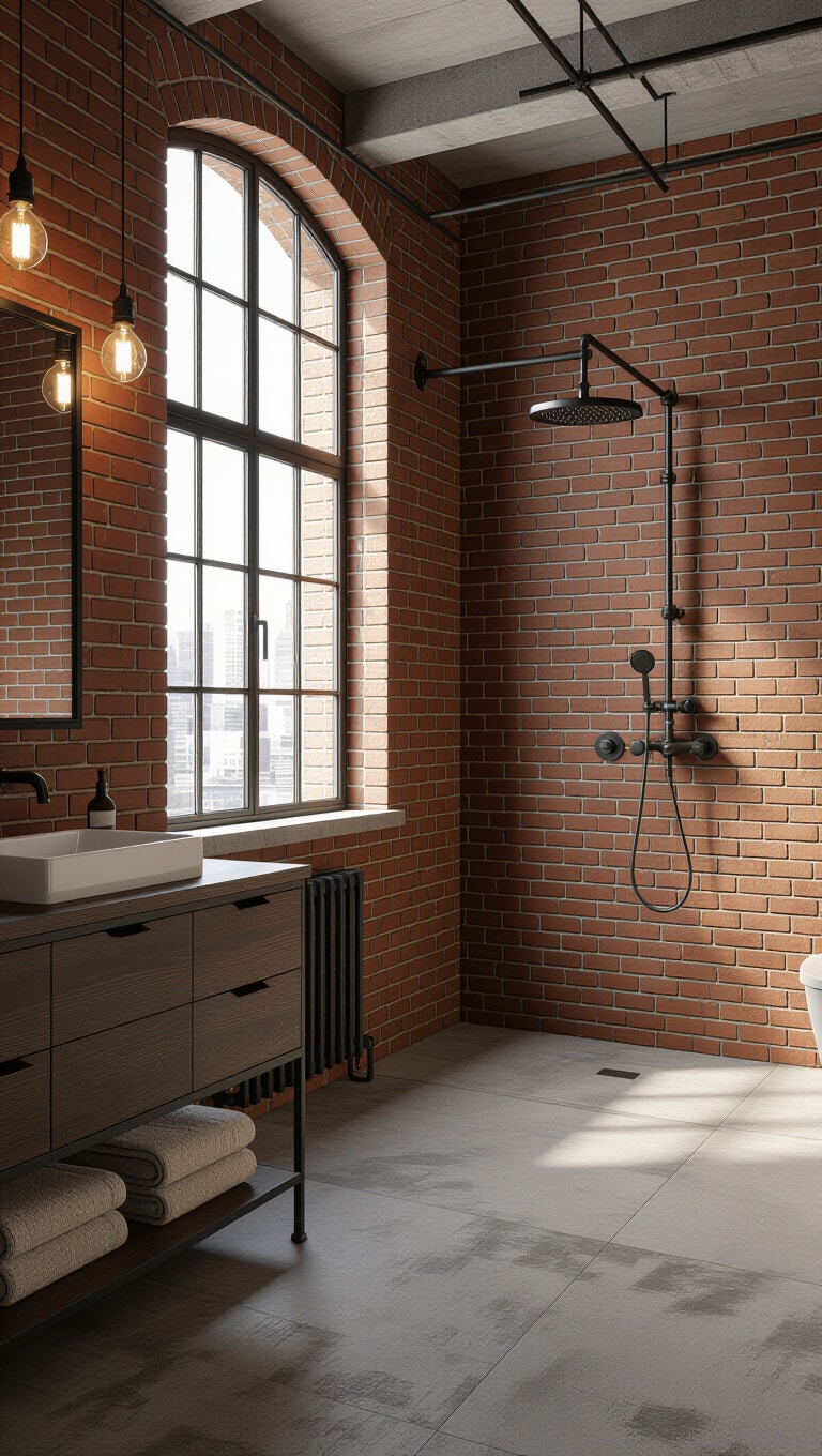 Industrial Brown Brick Bathroom