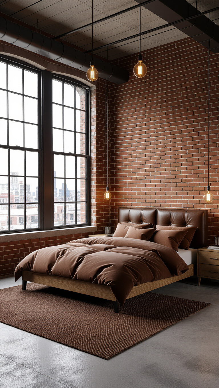 Industrial Brown Loft Bedroom