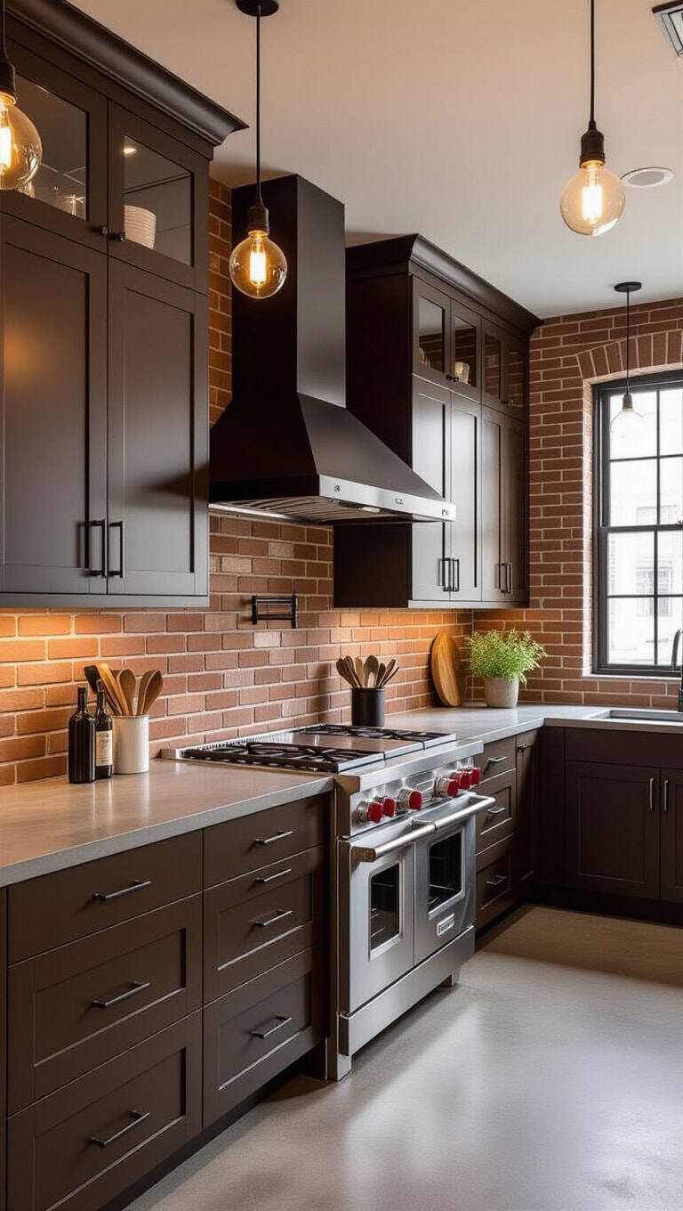 Industrial Brown Painted Kitchen Cabinets