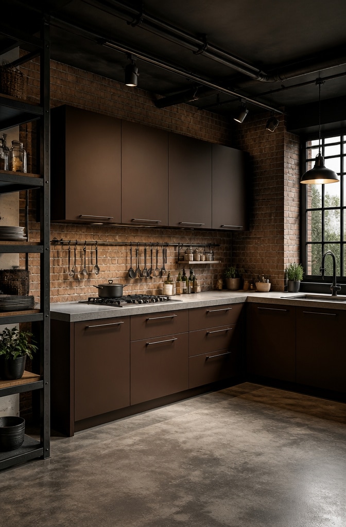 Industrial Brown Painted Kitchen Cabinets