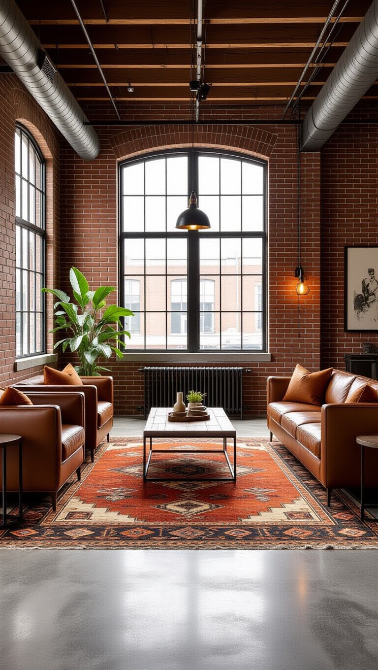 Industrial Brown Rug Living Room