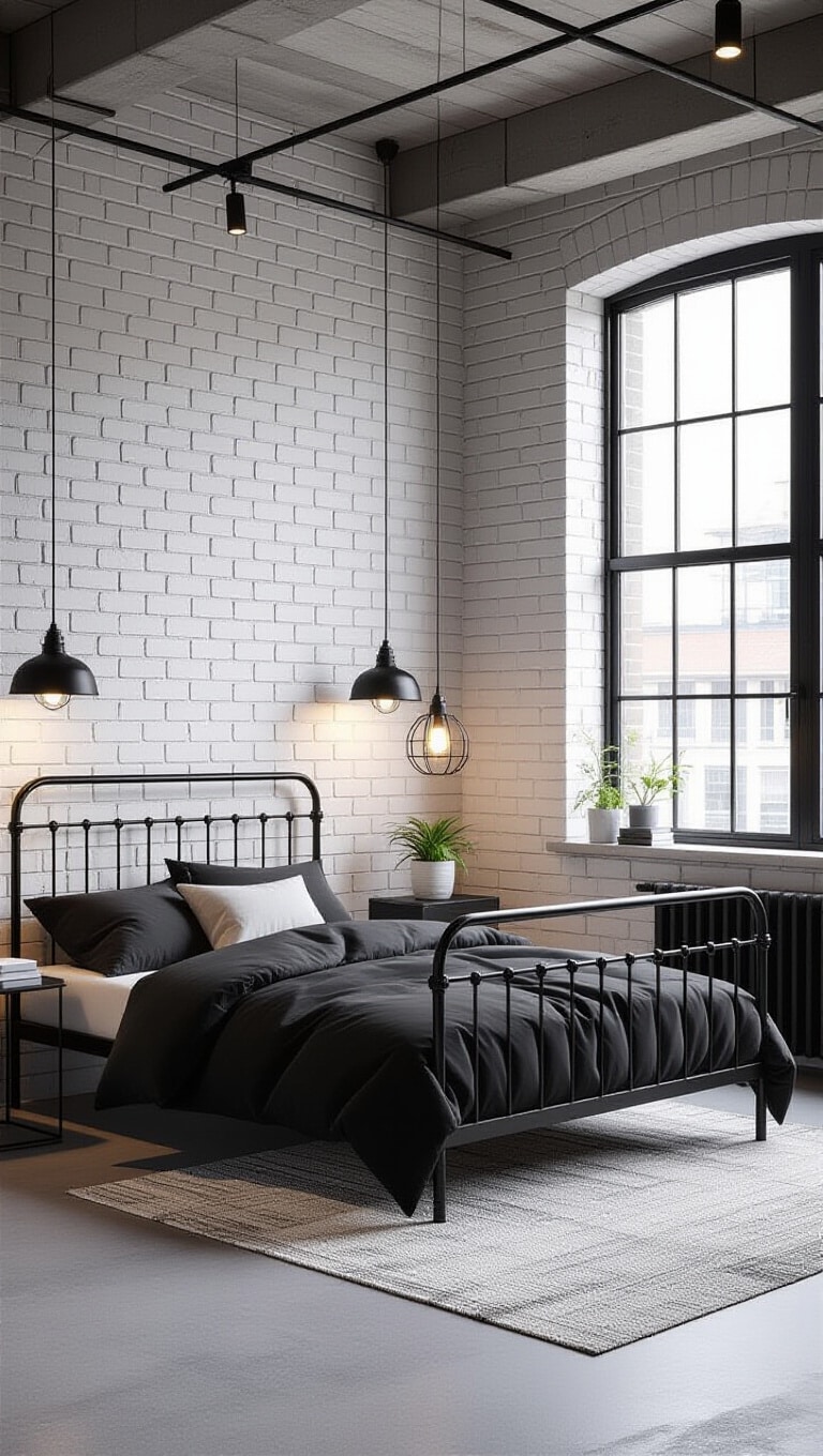 Industrial Chic Black and White Bedroom
