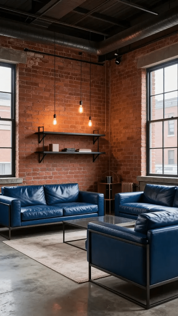 Industrial Chic Blue and Terracotta Living Room
