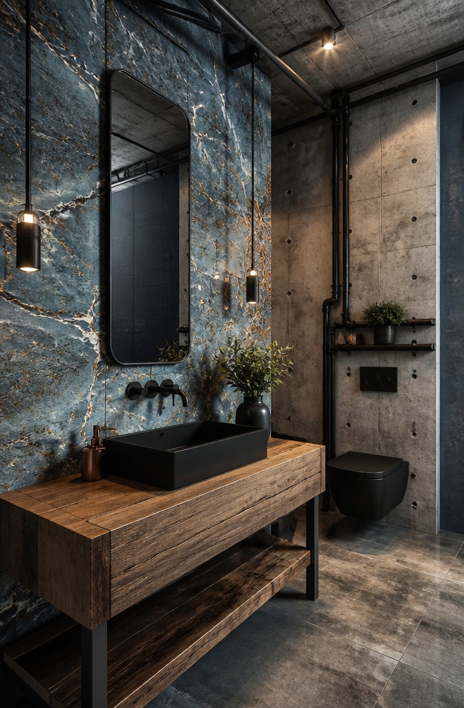Industrial Chic Blue Marble Bathroom