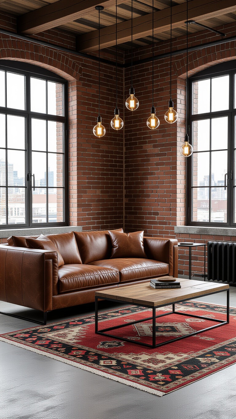 Industrial Chic Brown Couch Living Room