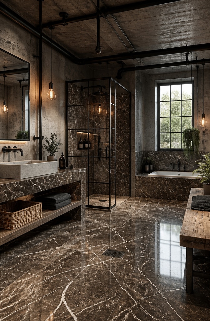 Industrial Chic Brown Marble Bathroom