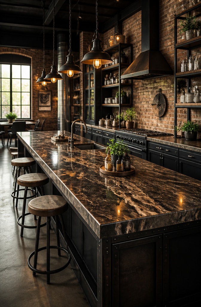Industrial Chic Brown Marble Kitchen
