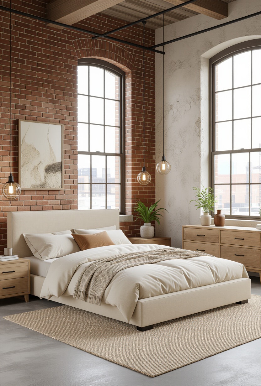 Industrial Chic Cream and Beige Bedroom