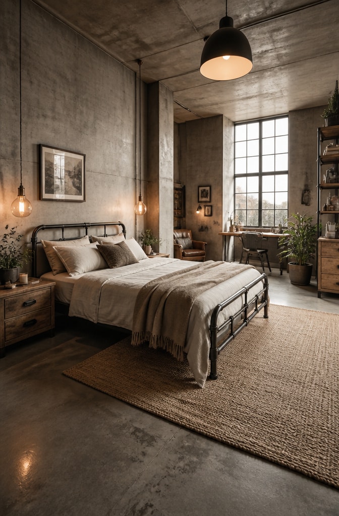 Industrial Chic Gray and Beige Bedroom