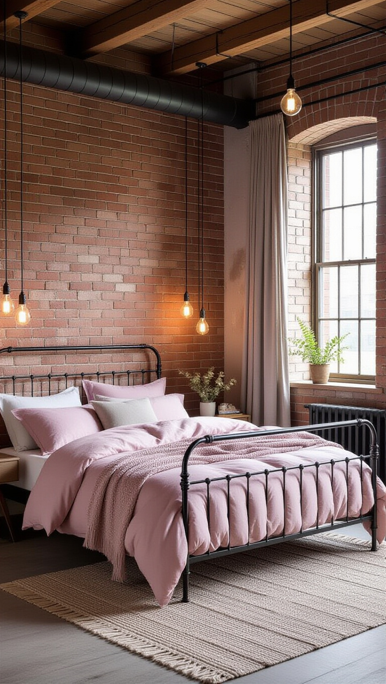 Industrial Chic Pink and White Bedroom