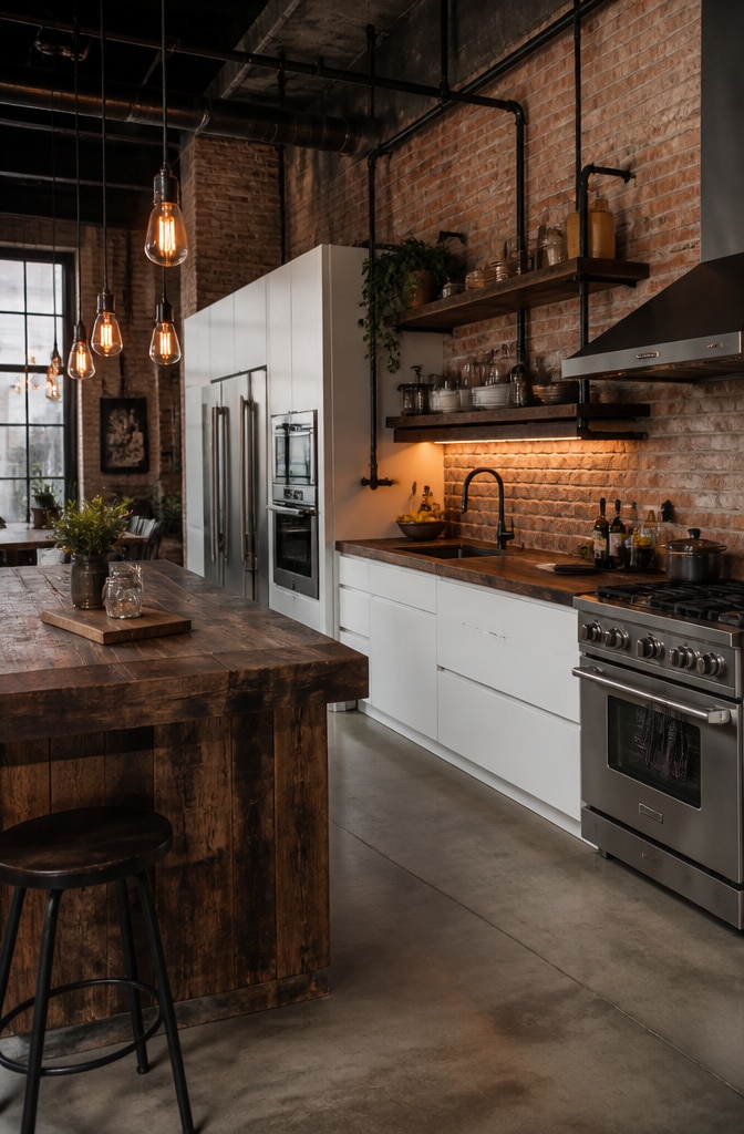 Industrial Chic White and Brown Kitchen
