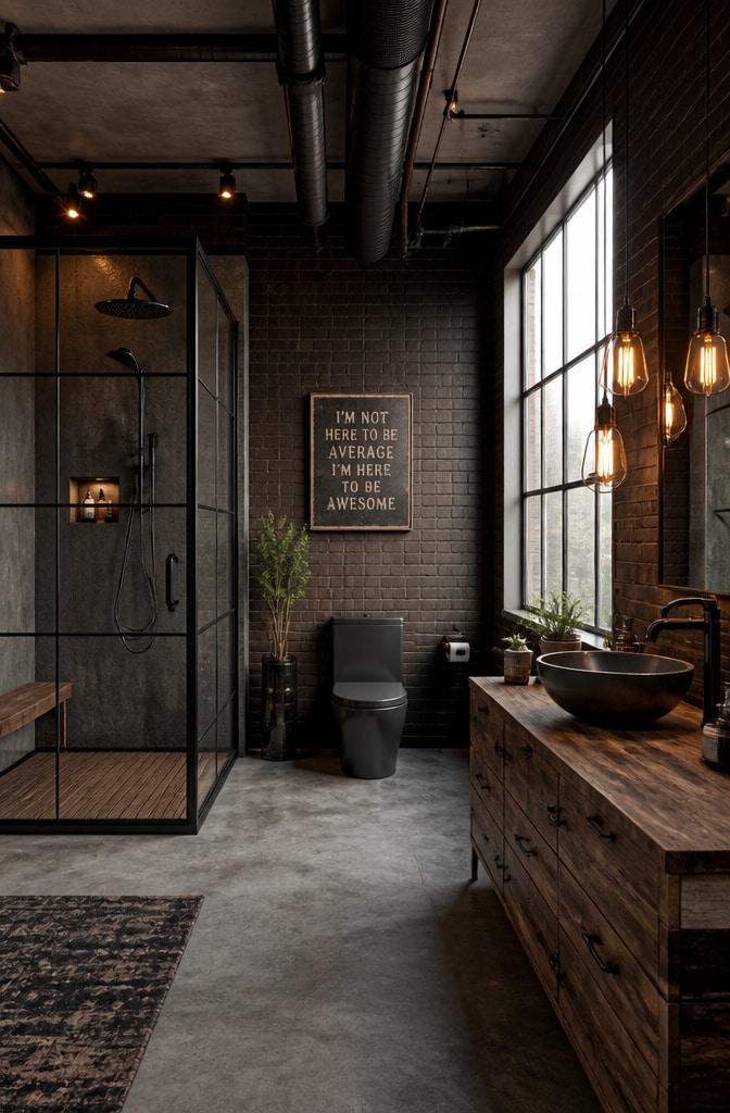 Industrial Chocolate Brown Loft Bathroom