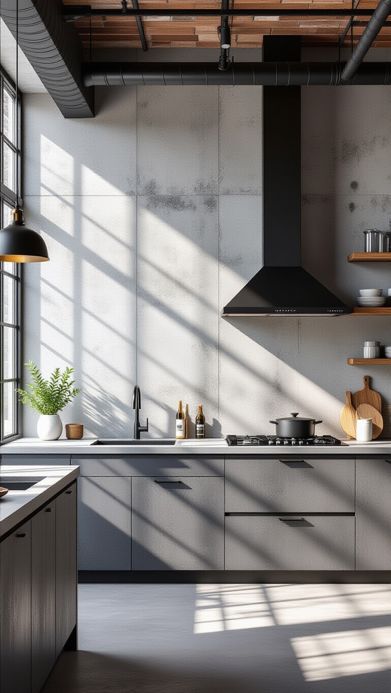 Industrial Concrete-Look Tile Backsplash