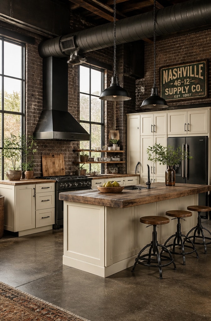 Industrial Cream and Brown Loft Kitchen