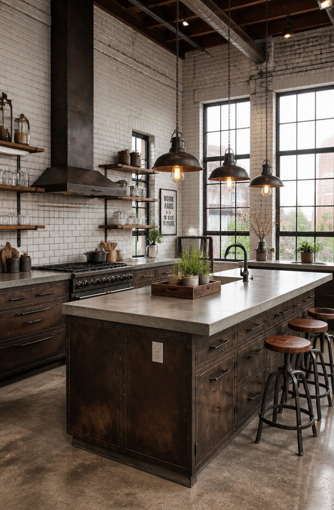 Industrial Dark Brown and White Kitchen Loft