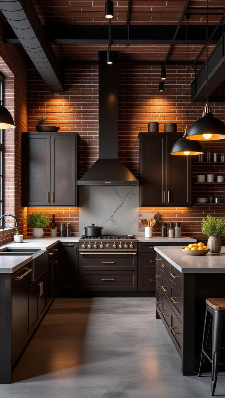 Industrial Dark Brown Kitchen Cabinets