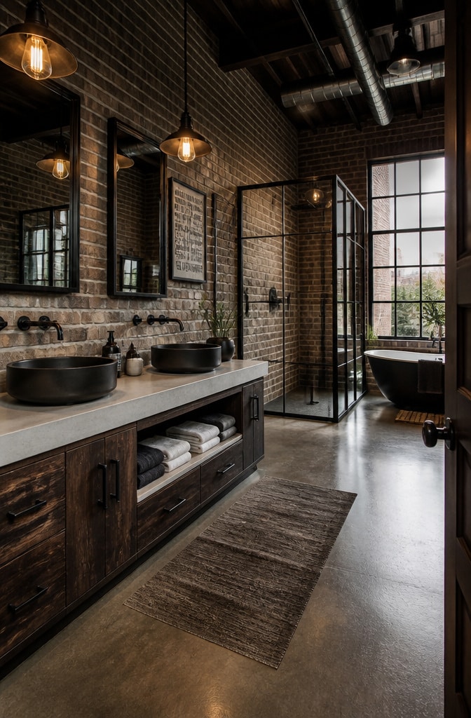 Industrial Dark Brown Loft Bathroom