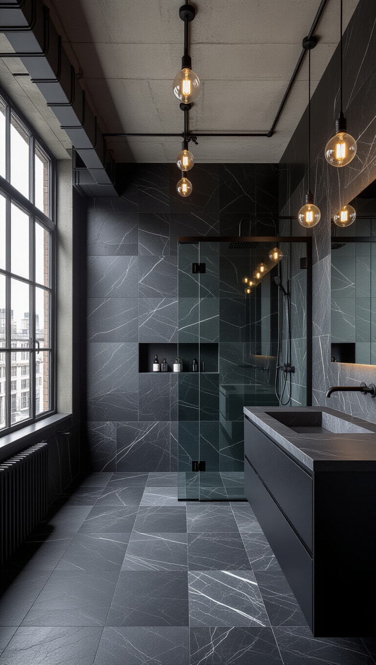 Industrial Dark Marble Bathroom Loft