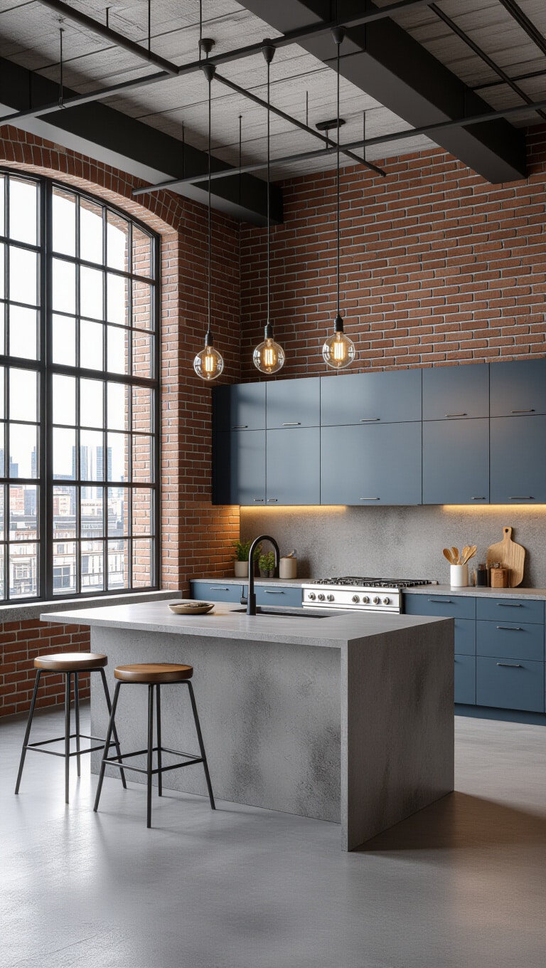Industrial Grey Blue Loft Kitchen