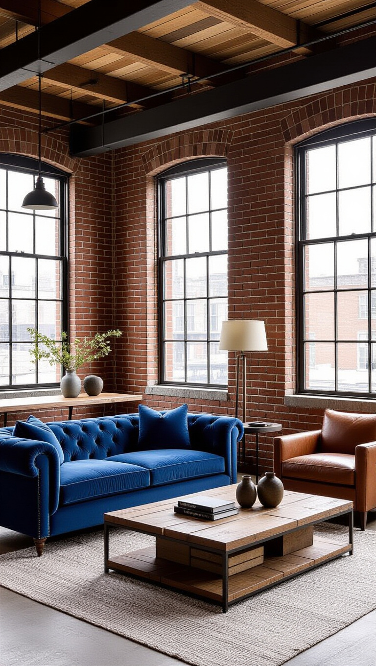 Industrial Loft Blue Velvet Corner