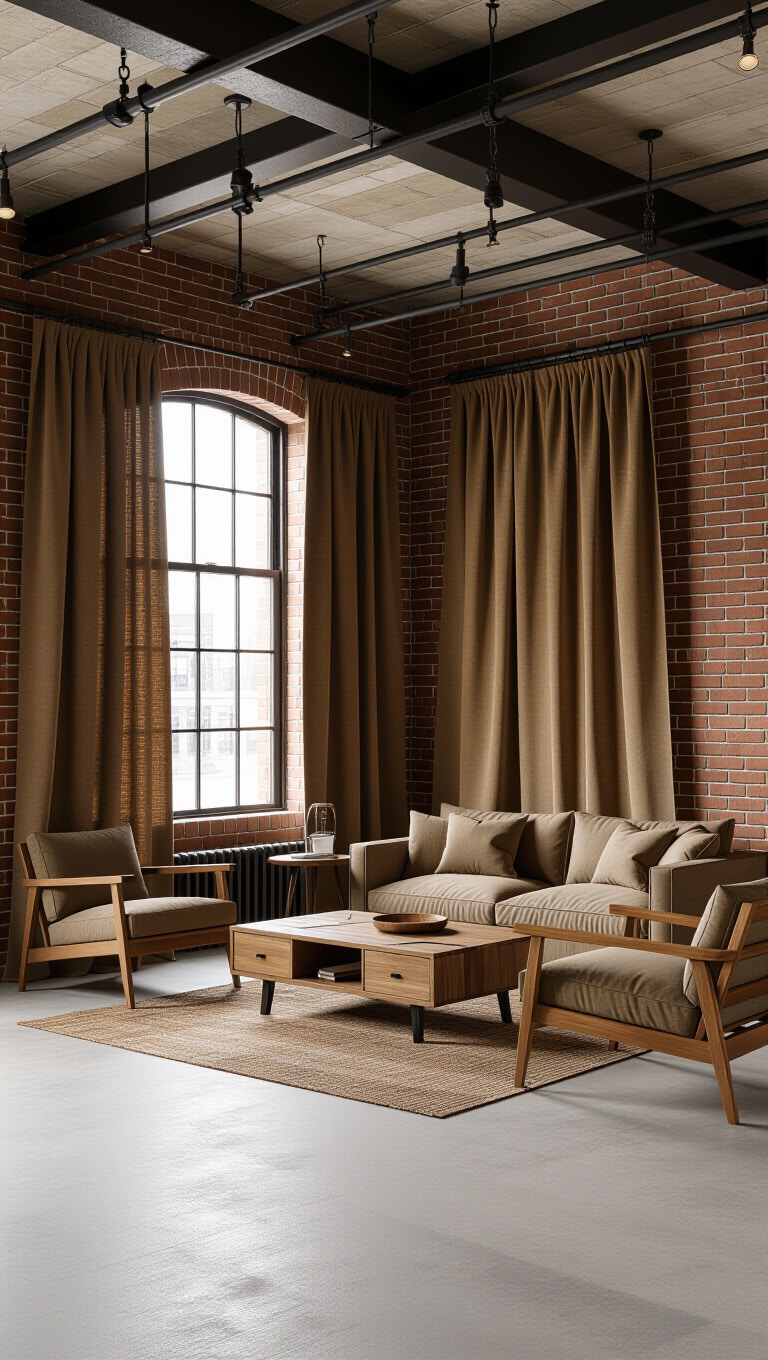 Industrial Loft Brown Canvas Curtains