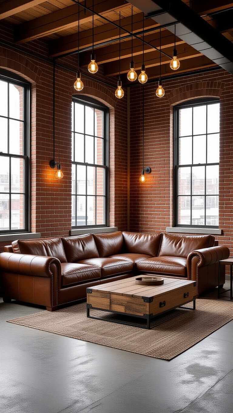 Industrial Loft Brown Leather Sectional