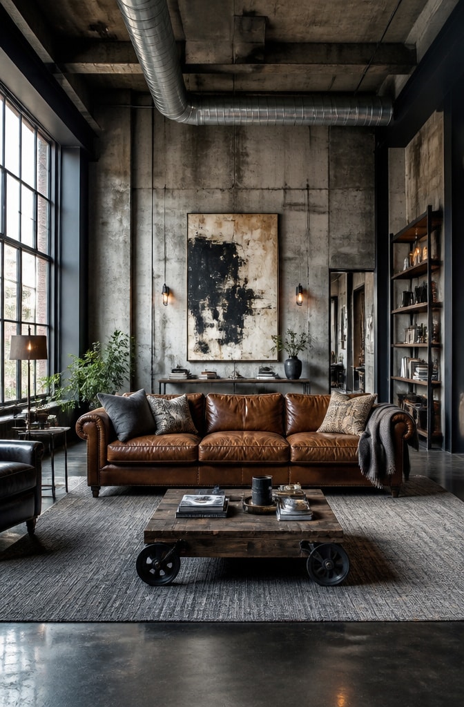 Industrial Loft Brown Sofa Living Room
