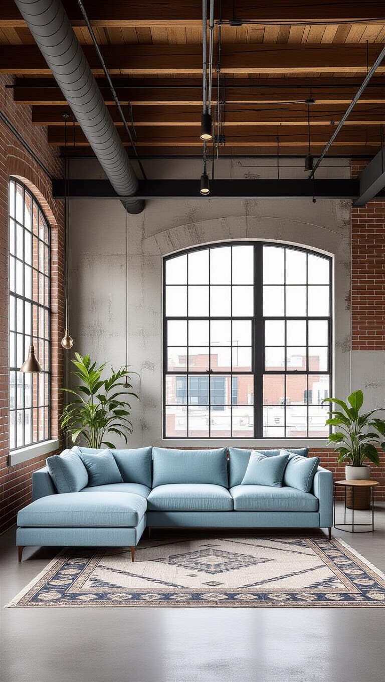 Industrial Loft Light Blue Couch Living Room