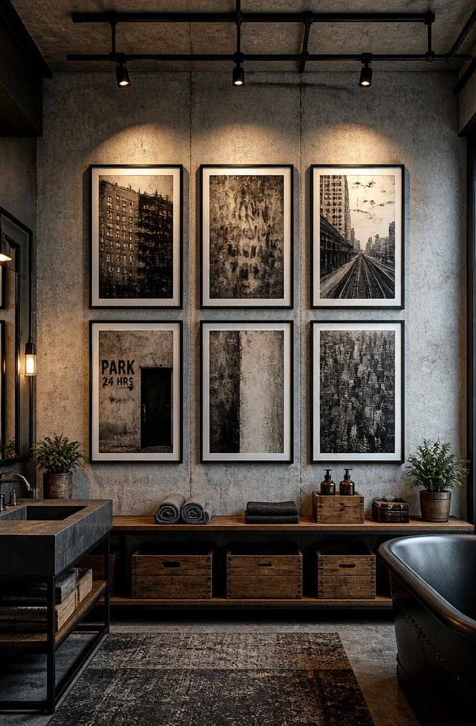 Industrial Loft Style Bathroom Art Wall