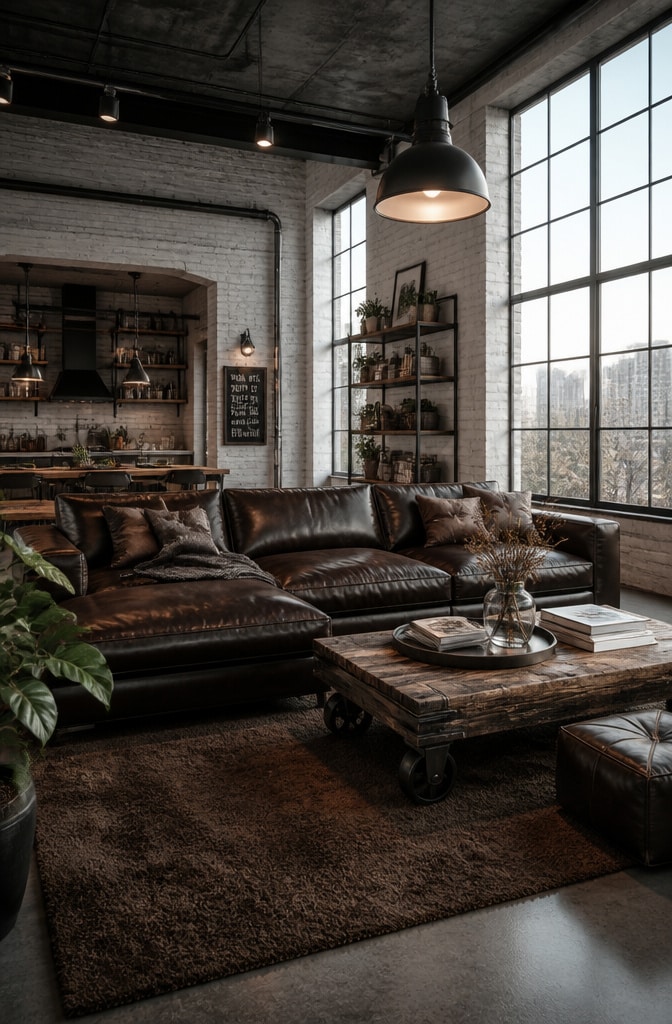 Industrial Loft White and Brown Living Room