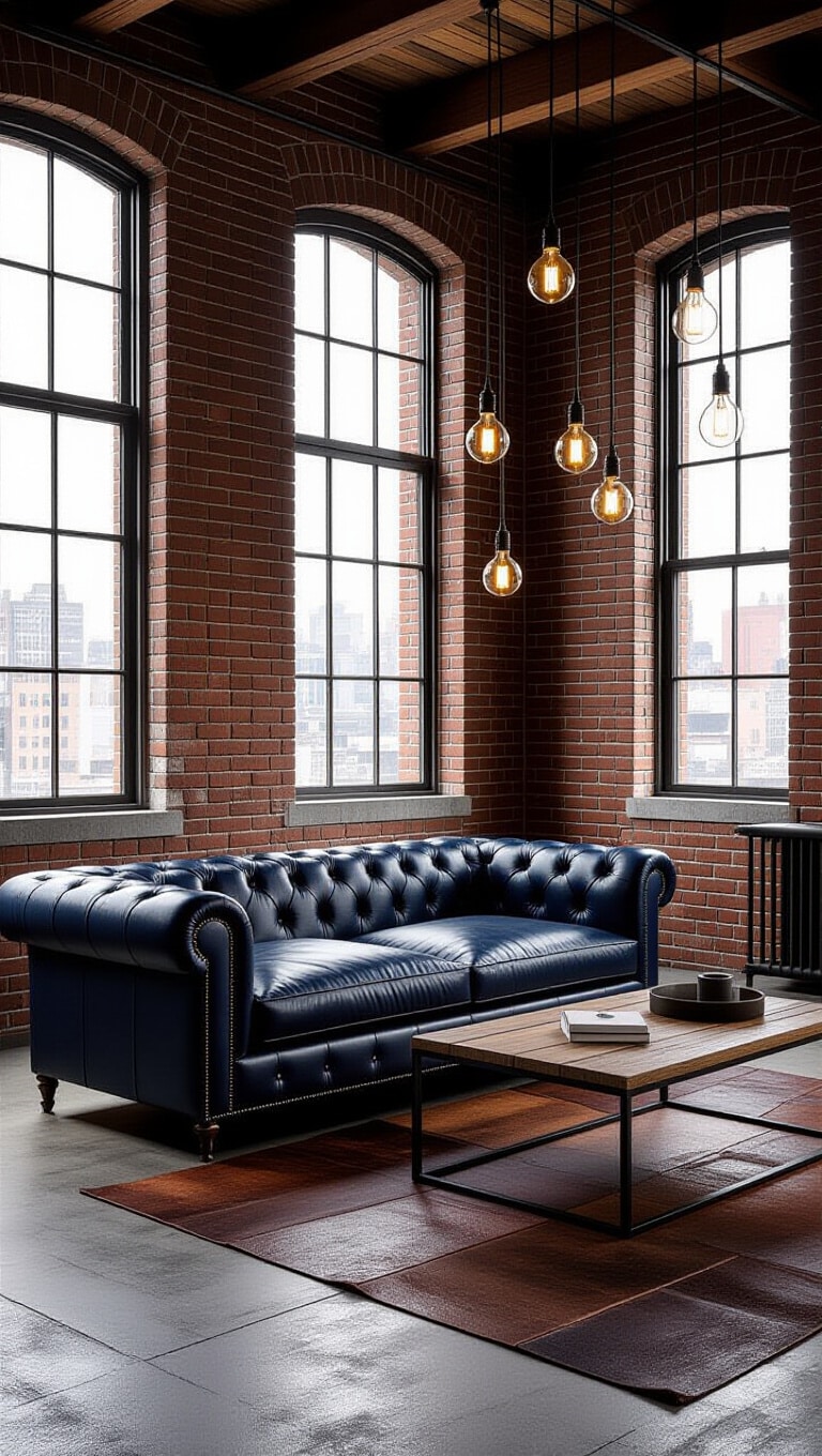 Industrial Navy Blue Sofa Living Room