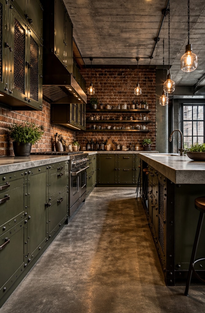 Industrial Olive Green Metal Cabinets