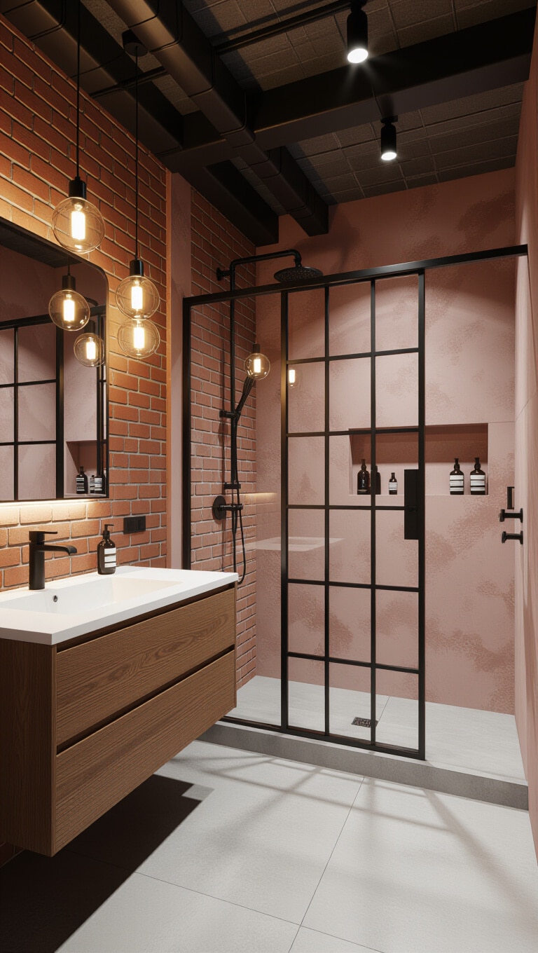 Industrial Pink and Brown Bathroom Contrast