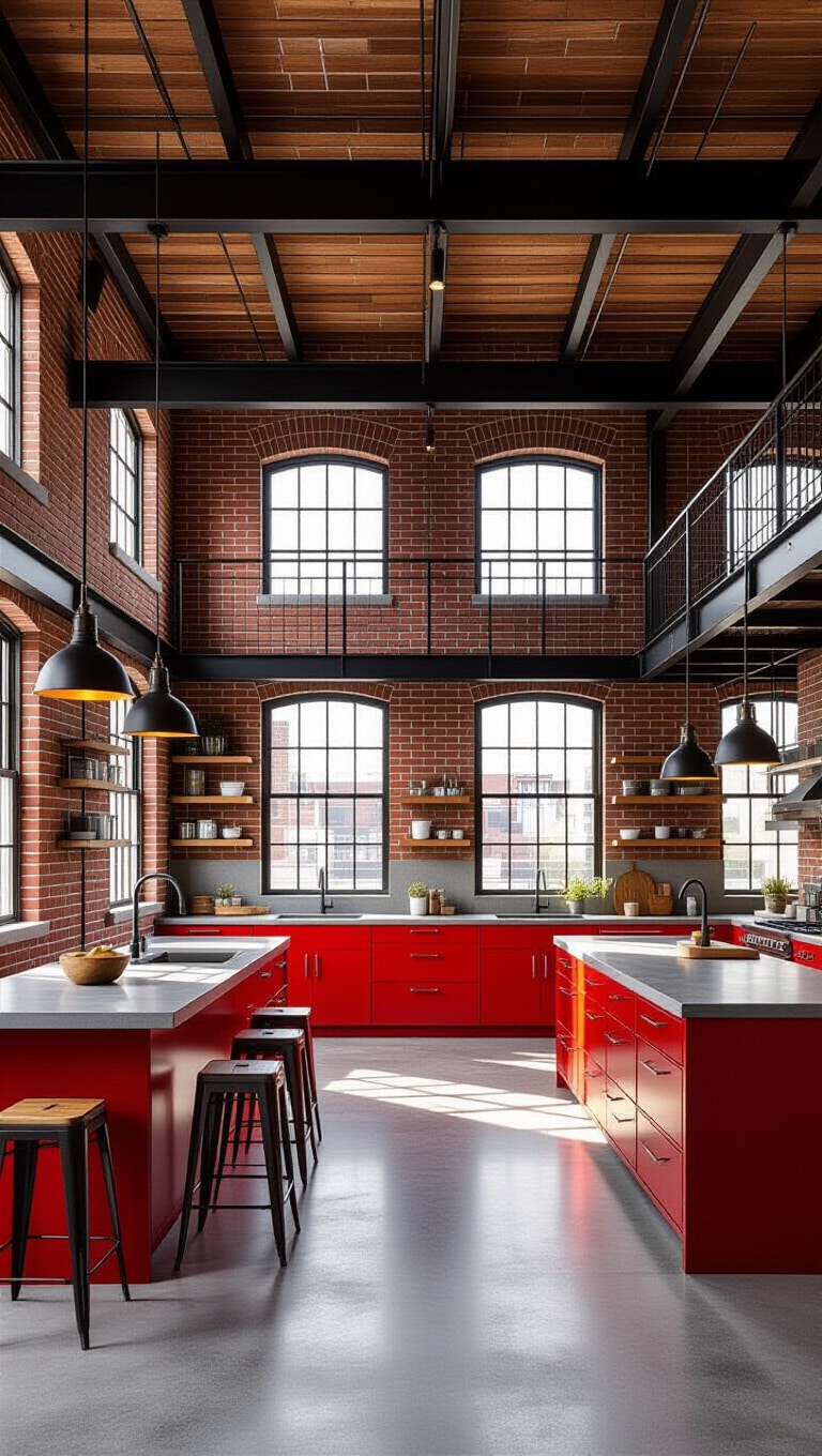Industrial Red Brick Kitchen Loft