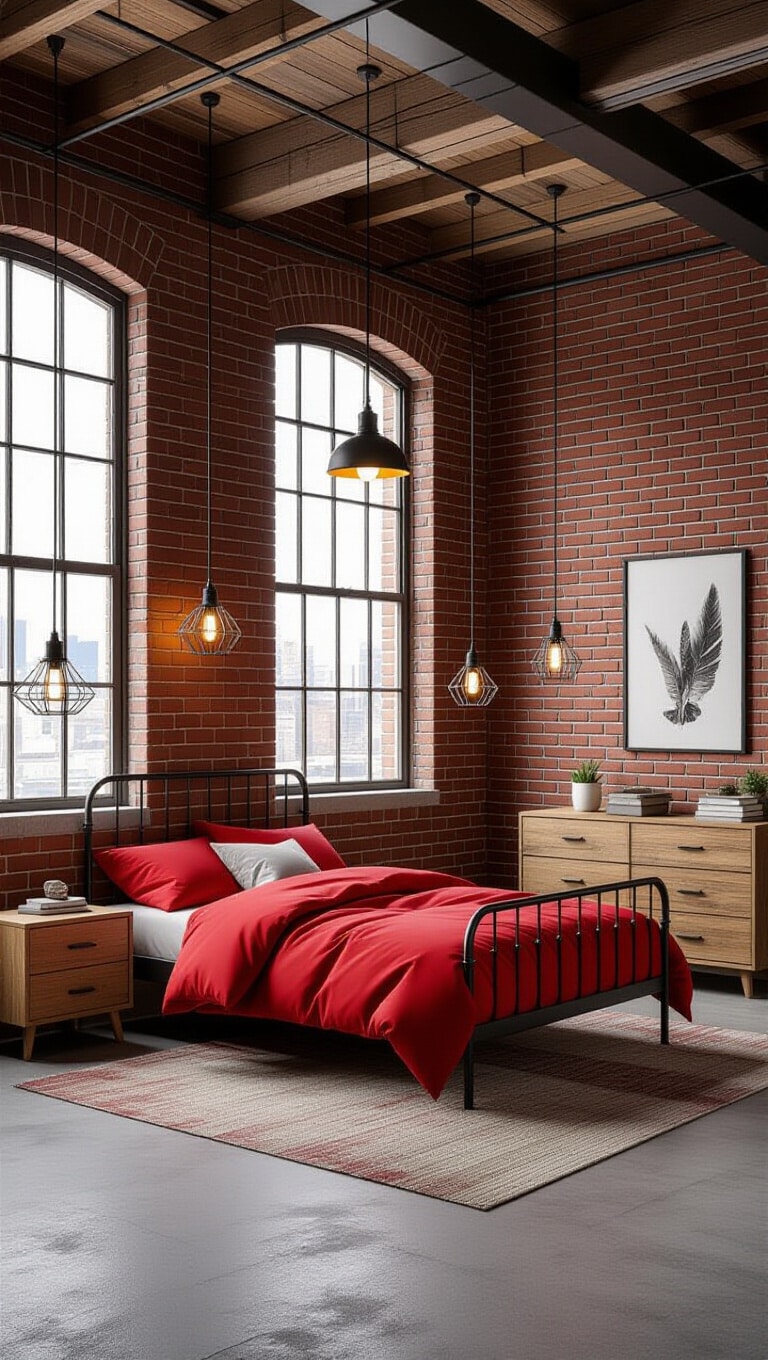 Industrial Red Brick Loft Bedroom
