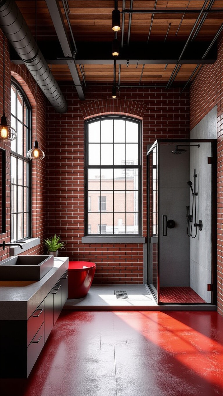 Industrial Red Loft Bathroom