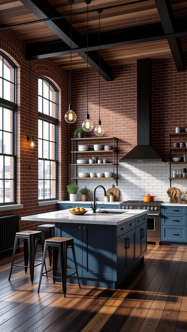 Industrial Sky Blue Loft Kitchen