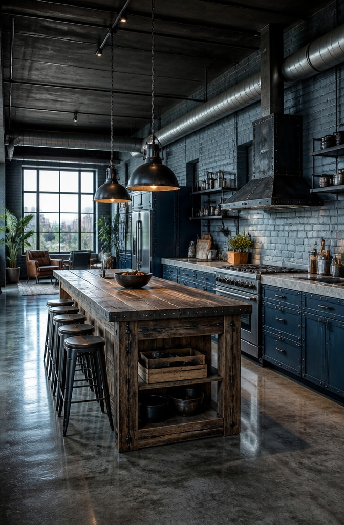 Industrial Steel Blue Loft Kitchen