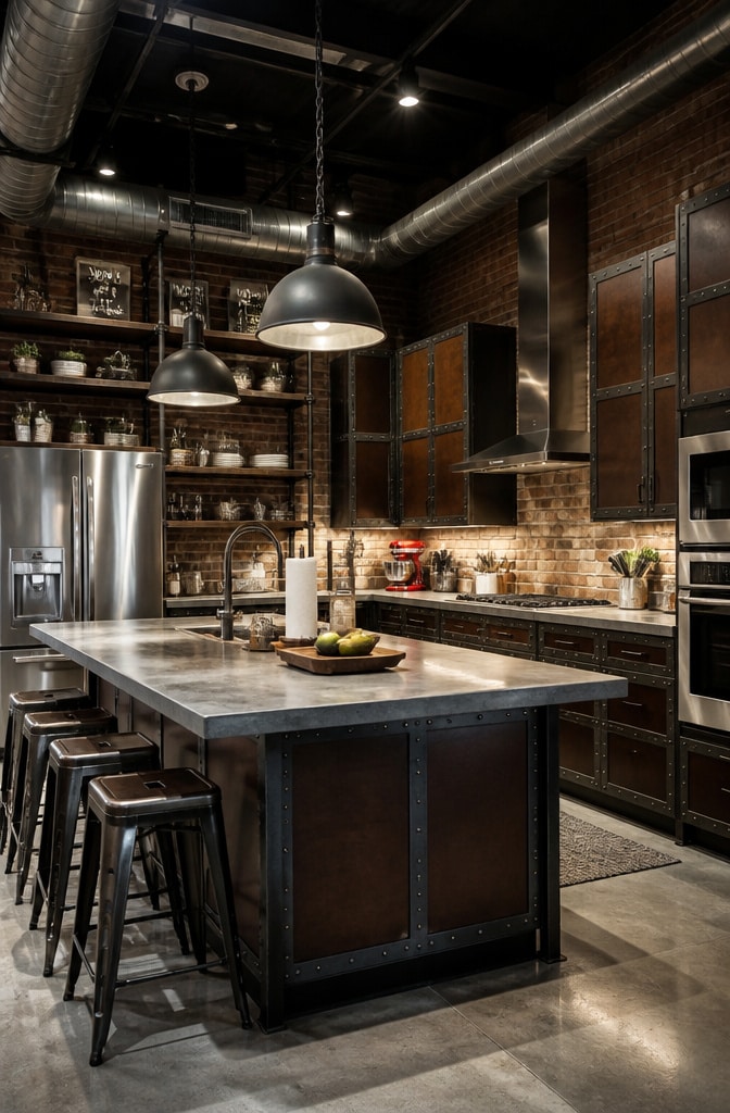 Industrial Style Chocolate Brown Cabinets