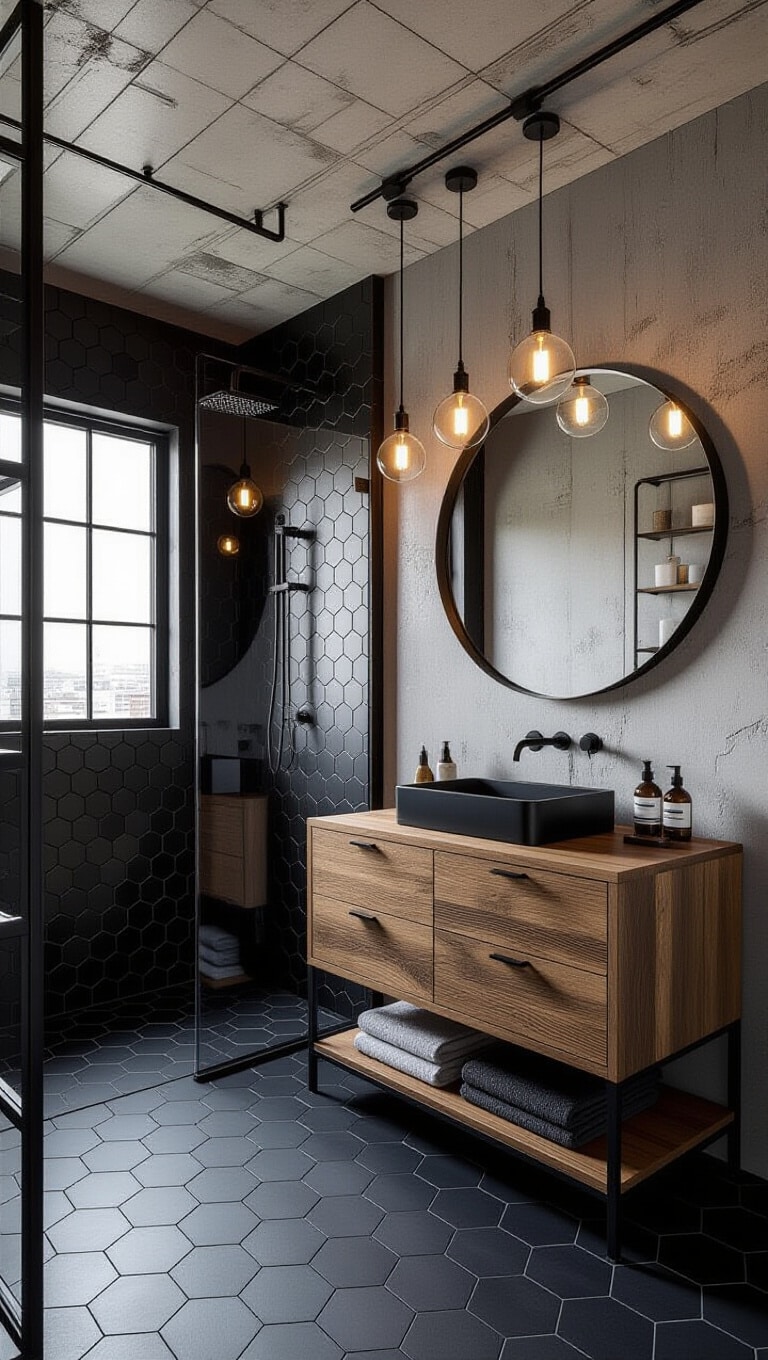 Industrial Urban Black Tile Bathroom