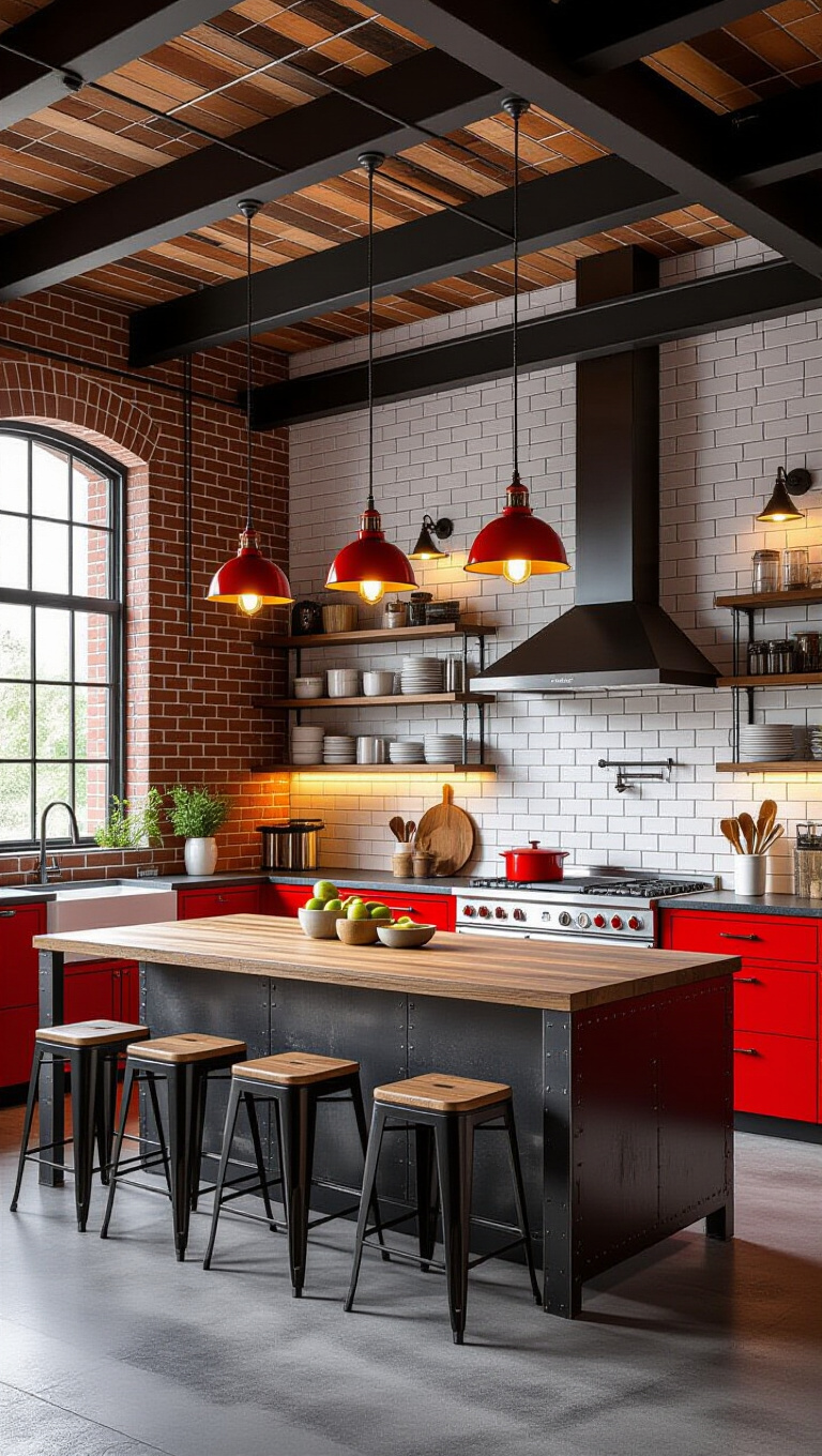 Industrial Urban Red and White Kitchen