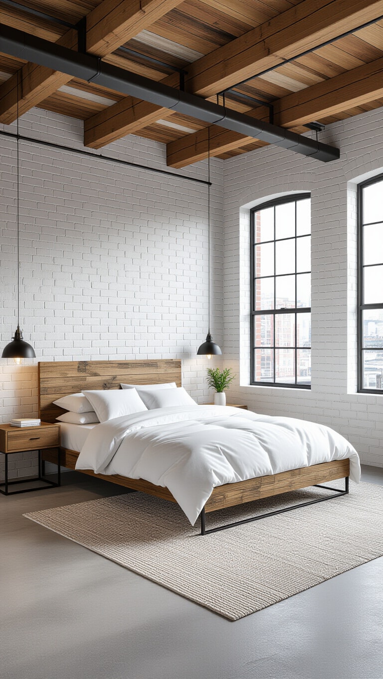 Industrial White and Wood Loft Bedroom