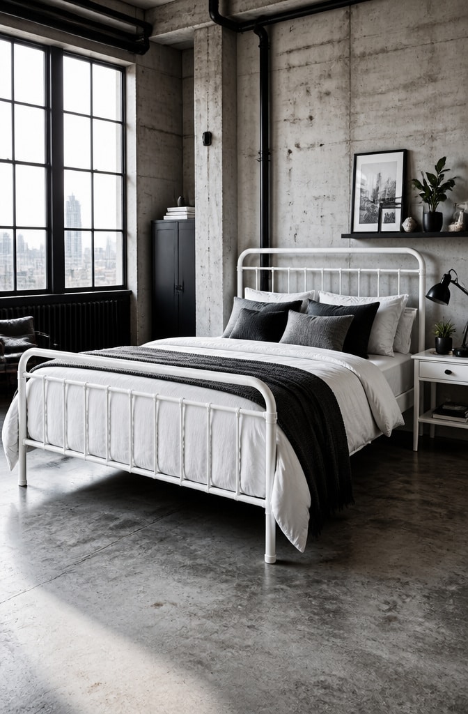 Industrial White Bed Frame Bedroom