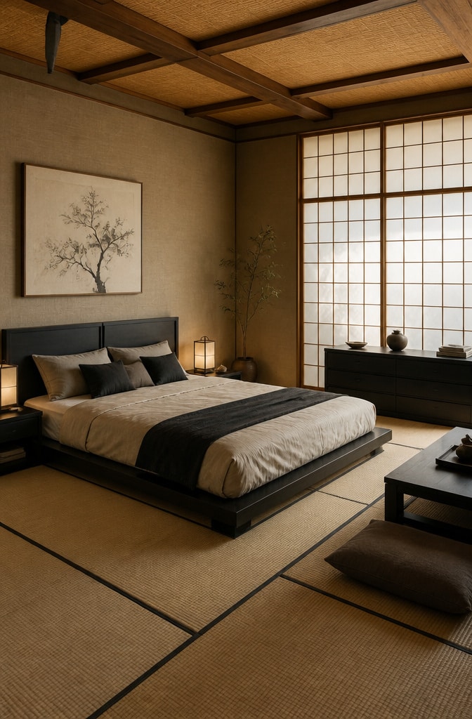 Japandi Black Bedroom Retreat