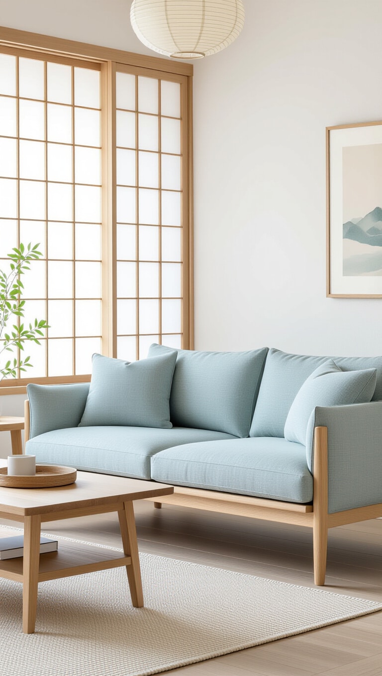 Japandi Light Blue Couch Living Room