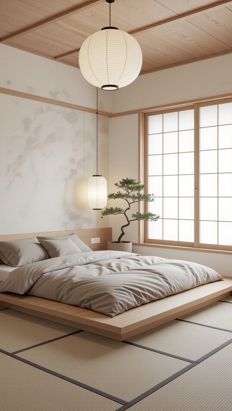 Japandi Style White Wall Bedroom